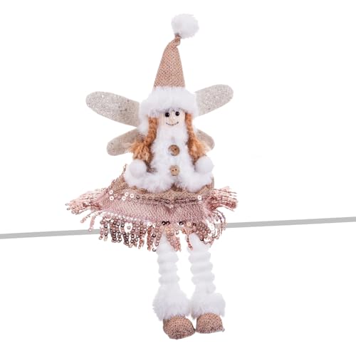 LOLAhome Weihnachts-Puppe Engel aus Stoff und Polyfoam Weiß und Braun, 36 cm von LOLAhome