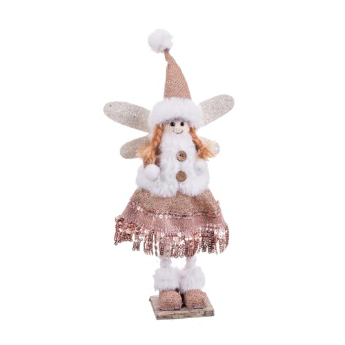 LOLAhome Weihnachts-Puppe Engel aus Stoff und Polyfoam Weiß und Braun, 36 cm von LOLAhome