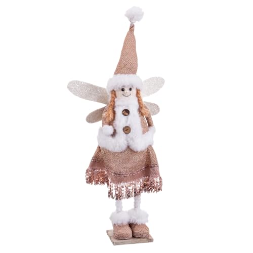 LOLAhome Weihnachts-Puppe Engel aus Stoff und Polyfoam Weiß und Braun, 47 cm von LOLAhome