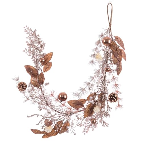 LOLAhome Weihnachtsgirlande mit Stechpalme, Tannenzapfen und Blättern, kupferfarben, 120 cm von LOLAhome
