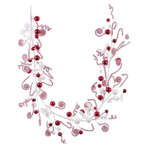 LOLAhome Weihnachtsgirlande mit Süßigkeiten und Ananas, Weiß und Rot, 180 cm von LOLAhome