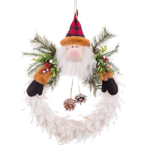 LOLAhome Weihnachtskranz mit Federn und Stoff, 40 x 35 x 8 cm von LOLAhome