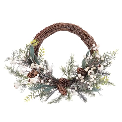 LOLAhome Weihnachtskranz mit Zweigen, Tannenzapfen und weißer Stechpalme, Ø 50 cm von LOLAhome