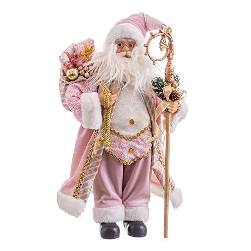 LOLAhome Weihnachtsmann-Puppe aus rosa Stoff, 45 cm von LOLAhome