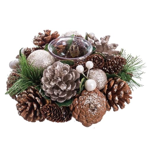 LOLAhome Tischmitte Weihnachten mit Kerzenhalter vergoldet aus natürlichen Ananas Ø 19 cm von LOLAhome