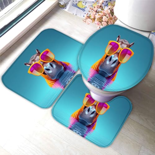 LOLEIA Nilpferd Badteppiche Set 3 Teilig Mikrofaser Badvorleger Farbe Rutschfestt Waschbar Badematte U-FöRmiger Wc-Vorlegermit Deckelbezug FüR Badewanne Dusche Badezimmer 50x80 von LOLEIA