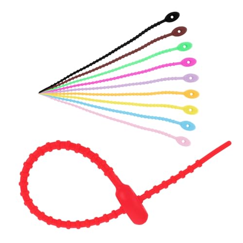 LOLIPPYY 10 Stück Bunte Silikon Kabelbinder Teiliges Wiederverwendbare Flexible Kabelmanagement Bindebänder für Büro Haushalt und Elektronikgeräte Langlebig und Schonend für Kabel von LOLIPPYY