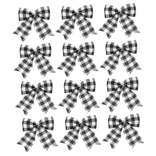LOLIPPYY 12 Stück Teiliges Karierte Weihnachtsbaum Schleifen Dekoration Wiederverwendbare Bowknot Deko für Baum Geschenkverpackung und Fenster Einfach zu Befestigen Festliche Atmosphäre von LOLIPPYY