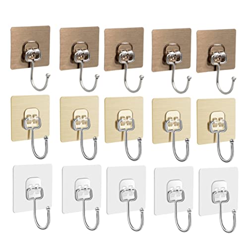 LOLIPPYY 15 Stück Starke Selbstklebende Wandhaken Traceless Bohrfreie Klebehaken für Kleidung Handtücher und für Badezimmer Küche und Schlafzimmer von LOLIPPYY