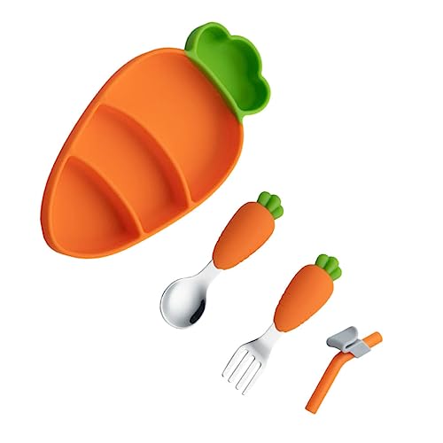 LOLIPPYY 1Satz Babygeschirr mit Geteilter Platte Teiliges Besteckset Lebensmittelechtem und Rutschfest und Sicher für Kleinkinder für Ersten von LOLIPPYY