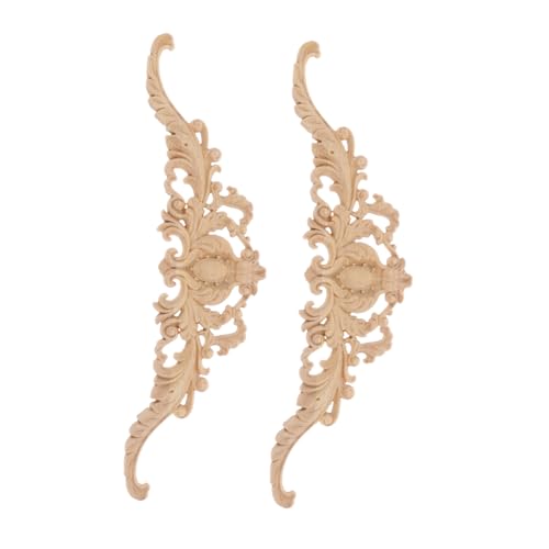 LOLIPPYY 2 Stück Holzapplikationen für Möbel DIY Holzornamente Unbemalt Geschnitzt Natürliche Holzschnitzerei für Schrank Tür Fenster Dekoration Vintage stil von LOLIPPYY