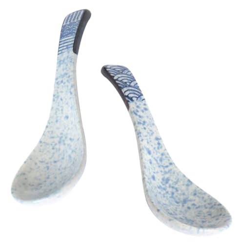 LOLIPPYY 2 Stück Japanische Keramik Löffel Hitzebeständig Kleines Haushalts Suppenlöffel mit Edlem Wellen und Edo Muster Multifunktional für Suppe Ramen und Alltag von LOLIPPYY