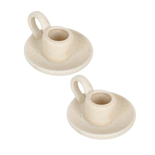LOLIPPYY 2 Stück Keramik Kerzenhalter Nordic Stil mit Henkel Dekorativer Kerzenständer für Stabkerzen Raum Tischdeko Porzellan Kerzenleuchter für Wohnzimmer und Küche von LOLIPPYY