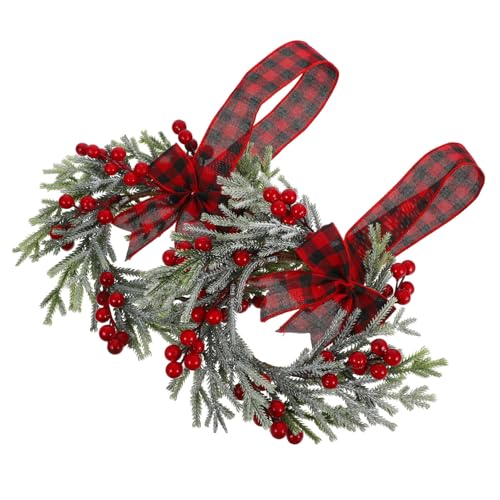 LOLIPPYY 2 Stück Kleine Weihnachtskränze mit Roten Beeren Dekorative für Küchenregale Hängende Bauernhaus-Girlande Festlicher Innen-dekokranz für Schränke und Fenster von LOLIPPYY