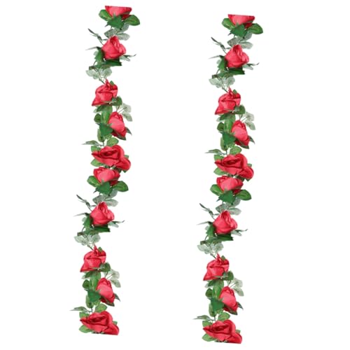 LOLIPPYY 2 Stück Künstliche Rosenranken Rot Köpfe Imitation Rattan Dekorative Blumen Girlande für Hochzeit Party Haus Garten Wanddeko LOLIPPYY 2 Stück Künstliche Rosenranken Rot Köpfe Imitation Rattan Dekorative Blumen Girlande für Hochzeit Party Haus Garten Wanddeko von LOLIPPYY