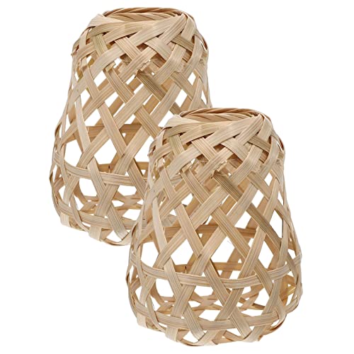 LOLIPPYY 2 Stück Lampenschirm Klein Handgefertigt Natürliche Tischlampe Lampenabdeckung Weichlicht Vintage Stil Wohnzimmer Schlafzimmer Dekor Korbgeflecht Robust Langlebig von LOLIPPYY