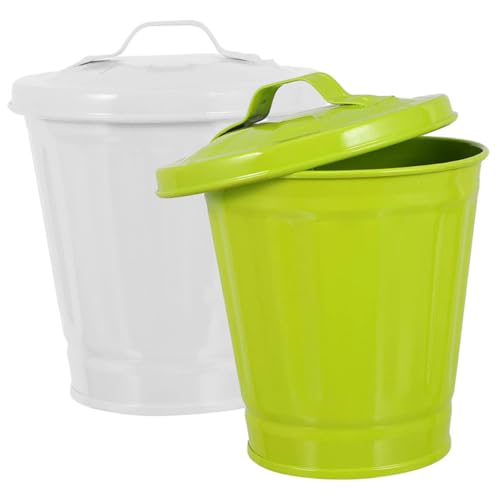 LOLIPPYY 2 Stück Mini Tisch Mülleimer aus Robustem mit Deckel in Weiß und Grün Kompakter Abfallbehälter für Wohnzimmer Schlafzimmer und Küche Dekorativer Schreibtisch Papierkorb von LOLIPPYY