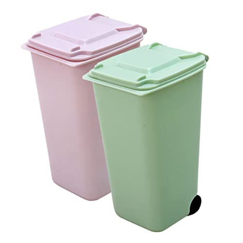 LOLIPPYY 2 Stück Mini Tischmülleimer mit Deckel Kompakter Schreibtisch Abfalleimer für Büro und Zuhause Geruchsdichter Desktop Papierkorb Grün und Multifunktionaler Kleiner Müllbehälter von LOLIPPYY