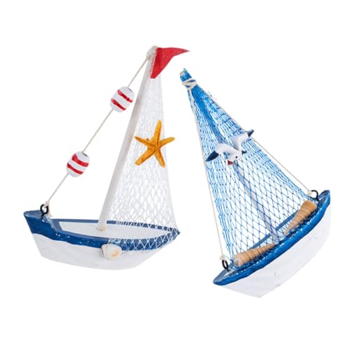 LOLIPPYY 2 Stück Miniatur Holz Segelboot Modell Mediterraner Stil Nautische Schreibtisch Deko Strand Meer Ornament Wohnzimmer Schlafzimmer Büro Dekoration von LOLIPPYY
