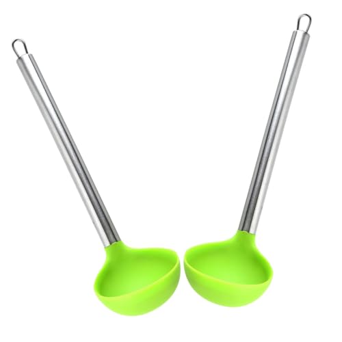 LOLIPPYY 2 Stück Silikon Suppenlöffel Hitzebeständig mit Edelstahlgriff Glatte Oberfläche Bpa frei Leicht zu Reinigen Langlebig für Kochen und Servieren in Haushalt und Küche von LOLIPPYY