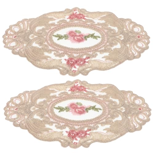 LOLIPPYY 2 Stück Spitzen Tischsets aus Milchseide mit Floraler Stickerei rutschfest und Hitzeschützend Pflegeleicht als Tischdecke und Dekoration für Hochzeiten und Cafés von LOLIPPYY
