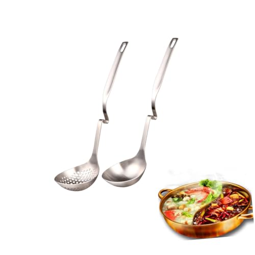 LOLIPPYY 2 Stück Teiliges Edelstahl Suppenkellen Set mit Langem Griff Bestehend aus Suppenkelle und Schaumlöffel Spülmaschinengeeignet Lang für Hotpot und Buffetgebrauch von LOLIPPYY