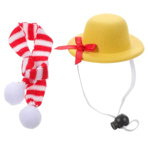 LOLIPPYY 2 Stück Teiliges Haustier Kostüm mit Kleinem Gelben Festhut und Rot weißem Strickschal Leichtes Flexibles Zubehör für Hunde und Katzen Komfortabel und Dekorativ für von LOLIPPYY