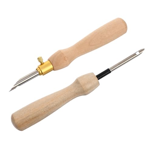 LOLIPPYY 2 Stück Teiliges Sticknadel mit Ergonomischem Holzgriff Stichglatte Punch Nadeln für Stickerei Nähen DIY Kunsthandwerk an Kleidung Vorhängen Kissen von LOLIPPYY