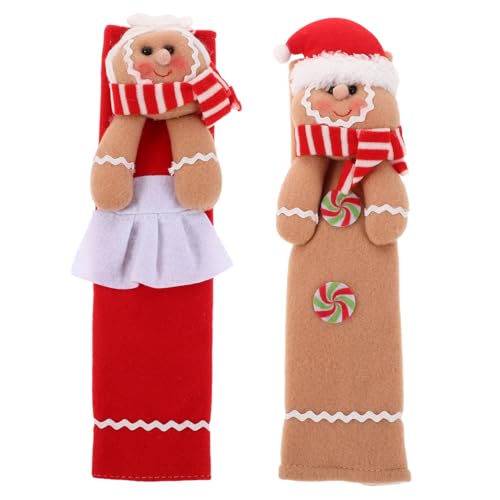 LOLIPPYY 2 Stück Weihnachtsgriffschoner Waschbare Stoffüberzüge mit Lebkuchenmann und Weihnachtsmütze Küchengerätegriff Schutz für Kühlschrank Mikrowelle Geschirrspüler und Schrankknöpfe von LOLIPPYY