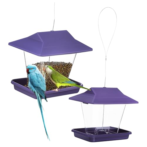 LOLIPPYY 2 Stück Wildvogel Futterstation Transparent Wetterfest mit Großem Futterbehälter Einfach Hängend Werkzeugfrei UV beständig Outdoor Vogelfutterhaus für Garten Terrasse Balkon von LOLIPPYY