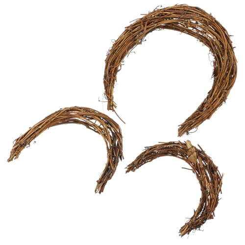 LOLIPPYY 3 Stück Teiliges Rattan Kranzring Mondform Natürlicher Rebenkranz DIY Wanddeko Weihnachtskranz für Bastelprojekte Fronttür und Party von LOLIPPYY