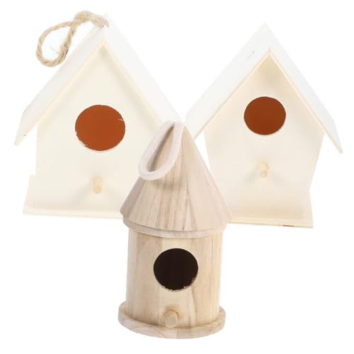 LOLIPPYY 3 Teiliges DIY Vogelhaus aus Holz zum Bemalen mit Dickem Aufhänge Seil Naturfarbenes Garten Deko Vogelhaus für Outdoor Birds Accessories Kreatives Bird Nest mit Großem Eingang von LOLIPPYY