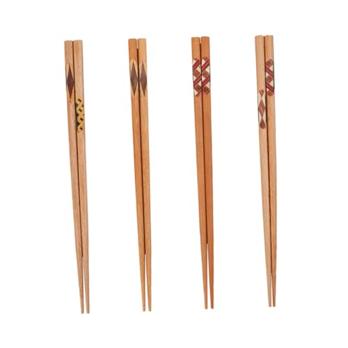 LOLIPPYY 4 Paare Japanische Essstäbchen aus Natürlichem Holz Glatte Oberfläche Verschiedene Muster Wiederverwendbar Leicht zu Reinigen Geeignet für Sushi Haushalt und Restaurantgebrauch von LOLIPPYY