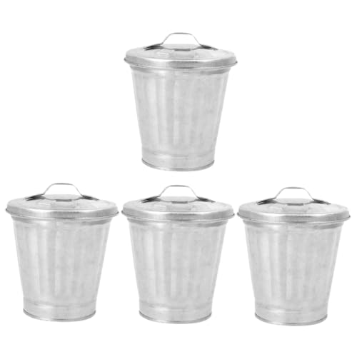 LOLIPPYY 4 Stück Kleiner Desktop Mülleimer aus Verzinktem mit Deckel Multifunktionaler Tischabfallbehälter und Blumentopf Geruchsdicht Vielseitig für Büro Wohnzimmer Teiliges von LOLIPPYY