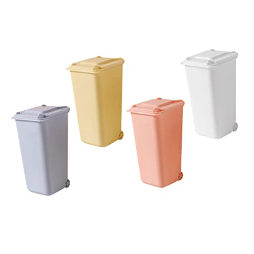 LOLIPPYY 4 Stück Mini Tischabfalleimer mit Deckel Set Bunte Desktop Müllbehälter Stoßfest Multifunktional als Stifthalter Umweltfreundlich für Büro Schule Zuhause von LOLIPPYY