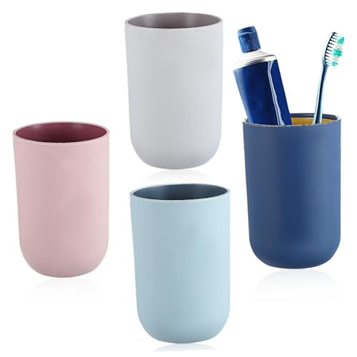 LOLIPPYY 4 Stück Teiliges Zahnbürstenbecher Bruchsicherem Mundspülungsbecher mit Ergonomischem Design Vielseitig Verwendbar für Bad und Reise Farblich Sortiert Leicht zu Zufällige Farbe von LOLIPPYY