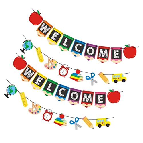LOLIPPYY 4 Stück Willkommen Zurück Schulanfang Banner Teiliges Klassenzimmer Dekoration mit Welcome und Zurück zur Schule Motiven Farbintensiv Langlebig für Einschulungsfeier und Foto von LOLIPPYY