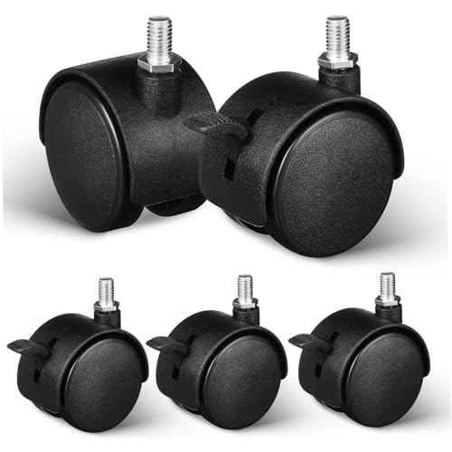 LOLIPPYY 5 Stück Möbelrollen mit Gewindestange PP Lenkrollen mit Bremse für Stühle Sofas Schränke Geräuscharm Robust Drehbar Geeignet für Hartböden von LOLIPPYY
