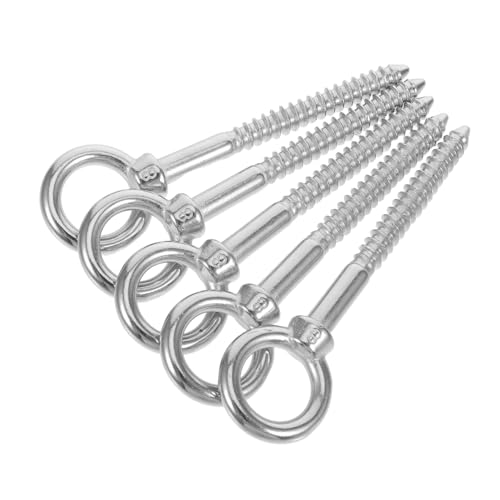 LOLIPPYY 5 Stück Teiliges Edelstahl Augbolzen mit Holzgewinde Selbstschneidende Ringschrauben für Wand und Decke Langlebige Aufhängehaken für Hängematten Schaukelstühle Vielseitig von LOLIPPYY