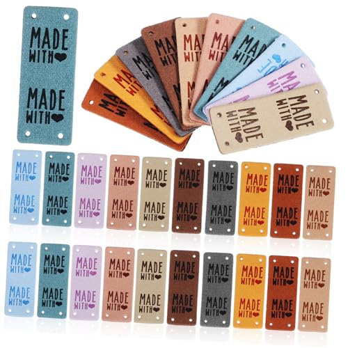 LOLIPPYY 50 Stück PU Leder Handmade Labels mit Prägung und Nählöchern Langlebige DIY Etiketten für Stricken Häkeln Kleidung Taschen Hüte Vielseitige Handarbeitszubehör von LOLIPPYY