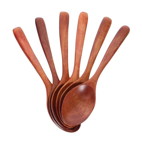 LOLIPPYY 6 Stück Holzlöffel Teilig Japanischer Stil Langer Griff Ergonomisch Natürliche Maserung Vielseitig für Kaffee Dessert Honig Zucker Rühren Küchenutensilien Elegant von LOLIPPYY