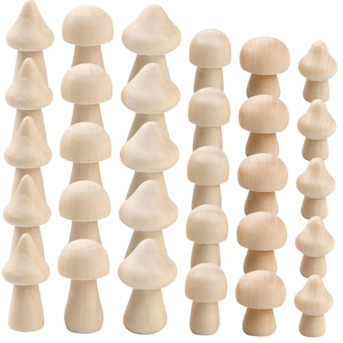 LOLIPPYY 60 Stück Teiliges Holzpilz bastelset Unbemalt DIY Holzpilze für Bemalen Kreative Handwerks deko Natürliche Holz dekoration für Jungen und Mädchen Designs von LOLIPPYY
