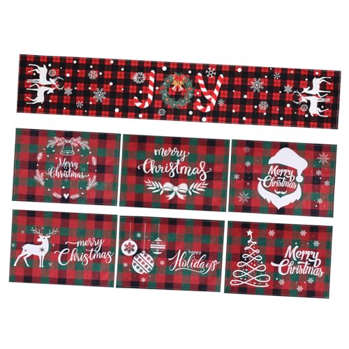 LOLIPPYY 7 STK. Teiliges Weihnachts-tischläufer-Set mit Platzsets und Tischläufer Bunte Festliche Tischdeko für Innen und Außen Hitzebeständig für Weihnachts Neujahrsfeiern von LOLIPPYY