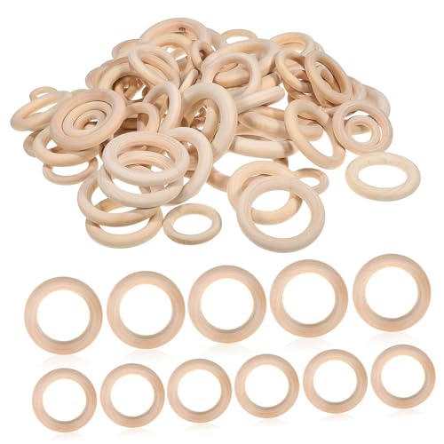 LOLIPPYY 80 Stück Teiliges Naturbelassene Holzringe für DIY Handwerk Makramee Vorhang Holzringe Bastelringe zum Bemalen und Schmuckherstellung von LOLIPPYY