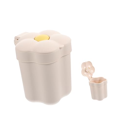 LOLIPPYY Blumenförmiger Tischmülleimer mit Deckel Süßer Mini Abfalleimer für Büro Schlafzimmer und Wohnzimmer Praktischer Papierkorb mit Großer Öffnung und Ansprechendem Design Weiß von LOLIPPYY