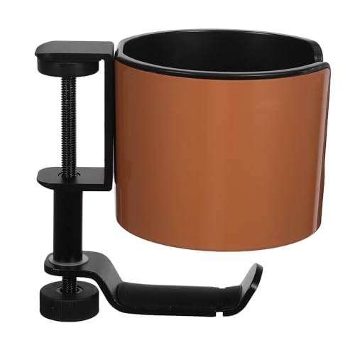 LOLIPPYY Desk Cup Holder mit Drehbarem Kopfhörerhaken Klammerbarer Becherhalter für Schreibtisch Platzsparend Vielseitig Nutzbar für Büro Gaming und Studium Hellbraun von LOLIPPYY