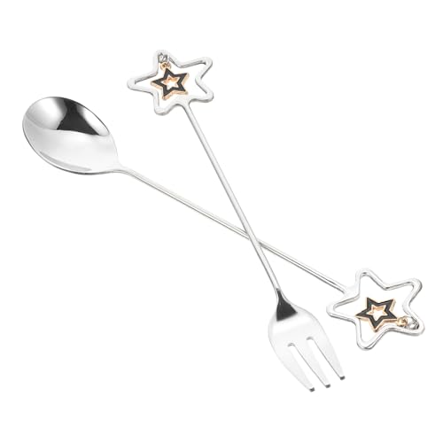 LOLIPPYY Edelstahl Dessert Löffel und Fruchtgabel Set Ergonomisch Glatt Poliert Teiliges Party Besteck mit Stern Design Wiederverwendbar für Haushalt Tischdekoration und Feines Servieren von LOLIPPYY