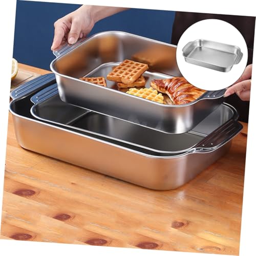 LOLIPPYY Edelstahl Doppelgriff Grillplatte Fassungsvermögen Hitzebeständig Spülmaschinenfest Vielseitig für Mikrowelle Backofen Dampfgarer für Personen von LOLIPPYY