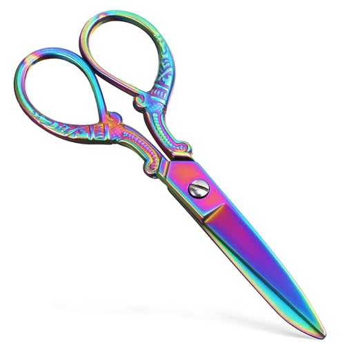 LOLIPPYY Edelstahl Stoffschere für Schneiderei Bunte Vintage Schere zum Nähen und Handarbeiten für Präzises Müheloses Schneiden von Dickem Stoff von LOLIPPYY
