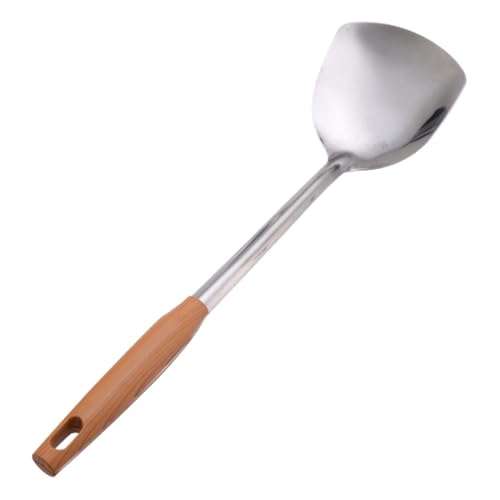 LOLIPPYY Edelstahl Wok Spatel mit Holzgriff Hitzebeständiger Pfannenwender für Zuhause Praktischer Küchenhelfer mit Aufhängeloch Leicht zu Reinigen und Platzsparend Aufzubewahren von LOLIPPYY